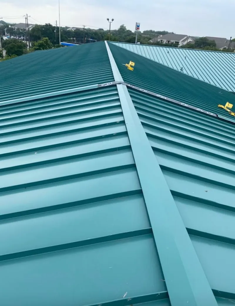 Green commercial metal roof ridge and valley for Metal Roof Repair in Old Lyme